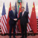 Chinese Vice Premier He Lifeng shakes hands with US Treasury Secretary Scott Bessent in London on Monday. Li Ying/Xinhua/Getty Images