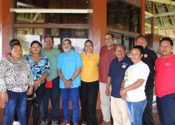 Chair Fareed Amin with Iwokrama’s CEO and Director and Community leader reps from NRDDB and Fair View Village