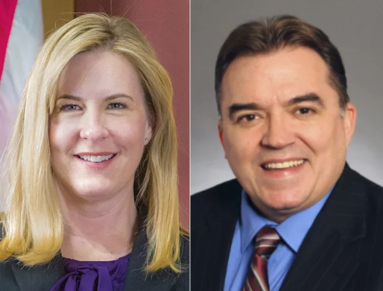 This combo from photos provided by Minnesota Legislature shows Rep. Melissa Hortman, left, and Sen. John Hoffman. Hortman, a former state House speaker, and her husband, Mark, were shot and killed at their home early Saturday, officials said. In a separate incident Hoffman and his wife were shot and wounded at their home.
Minnesota Legislature/AP