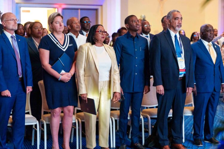 L–R United in ceremony - FCC Commissioner Brendan Carr, Liberty Caribbean CEO Inge Smidts, CANTO Secretary General Teresa Wankin, Prime Minister of Grenada the Honourable Dickon Mitche