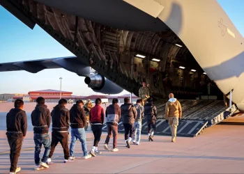 An image shared by White House press secretary Karoline Leavitt shows a deportation flight in January.@PressSec / X