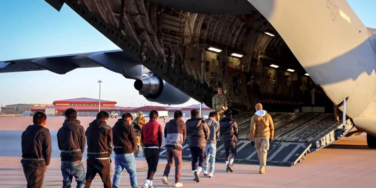An image shared by White House press secretary Karoline Leavitt shows a deportation flight in January.@PressSec / X