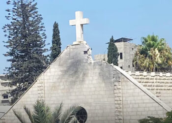 Blast damage to the Holy Family parish after an Israeli attack in northern Gaza on Thursday.Obtained by NBC News
