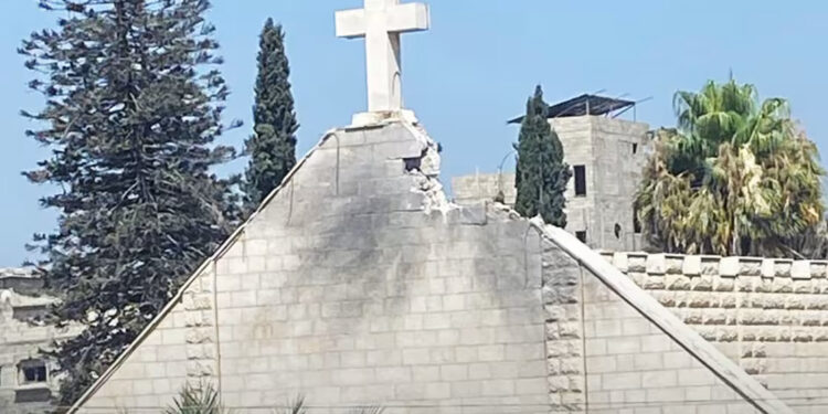Blast damage to the Holy Family parish after an Israeli attack in northern Gaza on Thursday.Obtained by NBC News