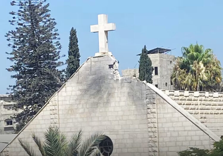 Blast damage to the Holy Family parish after an Israeli attack in northern Gaza on Thursday.Obtained by NBC News