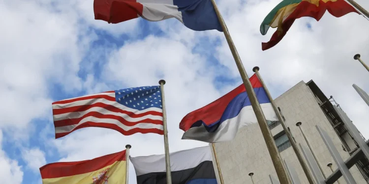 International flags in front of the UNESCO headquarters in Paris in 2017.Jacques Demarthon / AFP - Getty Images file