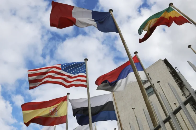 International flags in front of the UNESCO headquarters in Paris in 2017.Jacques Demarthon / AFP - Getty Images file