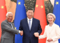 Chinese President Xi Jinping (C) meets with President of the European Council Antonio Costa (L) and President of the European Commission Ursula von der Leyen, who are in China for the 25th China-EU Summit, at the Great Hall of the People in Beijing, China, July 24, 2025. /Xinhua