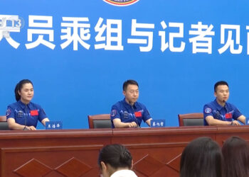Astronauts from China's Shenzhou-19 crewed mission are pictured during a press conference in Beijing, China, July 9, 2025. /China Media Group