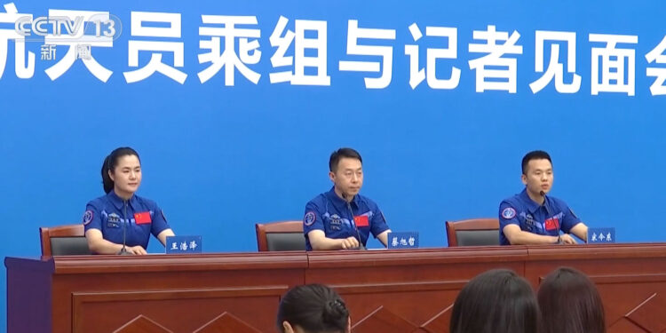 Astronauts from China's Shenzhou-19 crewed mission are pictured during a press conference in Beijing, China, July 9, 2025. /China Media Group