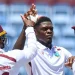 Alzarri Joseph (centre) impressed with 4-61 on day one in Grenada