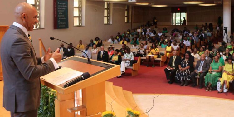 Ambassador Antony Anderson addresses the 63rd Independence church service at the Sligo Seventh-Day Adventist Church in Takoma Park, Maryland on Sunday, July 27, 2025 ( Photo Derrick Scott)