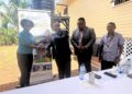FAO Representative Dr Gillian Smith handing over keys of the renovated Mabaruma office to Mr. Enrique Monize, CEO of GLSC