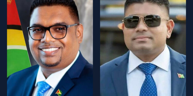 L-R President Irfaan Ali, WIN Leader and Leader of the Opposition Azruddin Mohamed