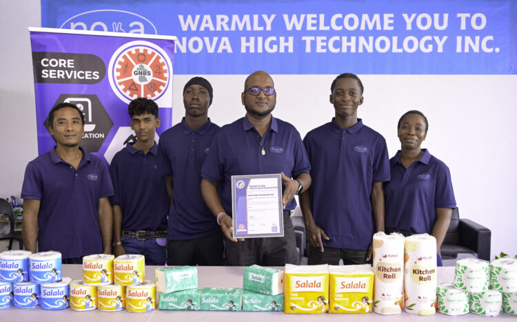 Management and Staff of Nova High Technology proudly pose with their Made in Guyana Certificate