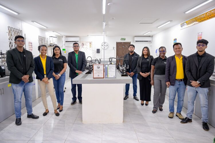 Management and Staff of newly certified Geo-Solutions proudly pose with GNBS Certificate and Plaque