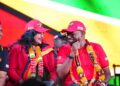 L-R ( in red) Minister Dr. Vindhya Persaud and President Irfaan Ali on the campaign trail
