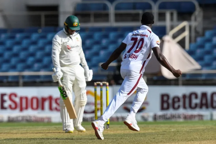 Shamar Joseph celebrating Khawaja wicket