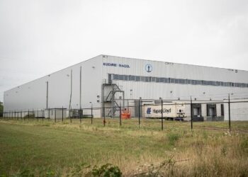 The Khehne and Nagel warehouse storing millions of contraceptives is seen in Geel, Belgium, on July 23. Luc Claessen/Belga/Sipa USA