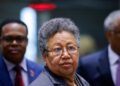 Caribbean Community and Caribbean Forum Secretary General Carla Natalie Barnett listens on the day of the summit between the leaders of the European Union (EU) and Community of Latin American and Caribbean States (CELAC), in Brussels, Belgium July 17, 2023. REUTERS/Johanna Geron/File Photo