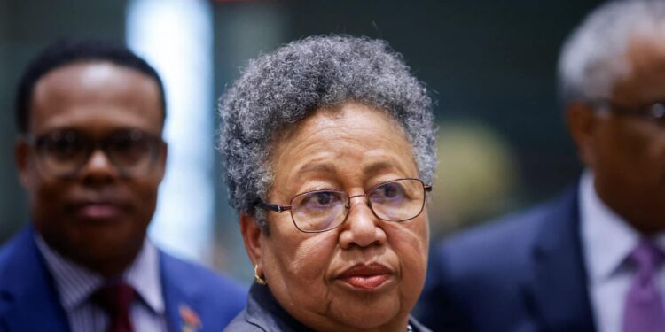 Caribbean Community and Caribbean Forum Secretary General Carla Natalie Barnett listens on the day of the summit between the leaders of the European Union (EU) and Community of Latin American and Caribbean States (CELAC), in Brussels, Belgium July 17, 2023. REUTERS/Johanna Geron/File Photo