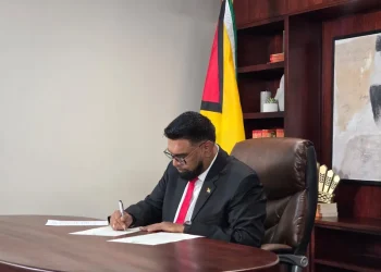 President Dr. Irfaan Ali signs the proclamation dissolving Parliament.