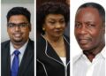 L-R President Irfaan Ali, GECOM Commissioner ret'd Justice Claudette Singh and GTUC General Secretary Lincoln Lewis
