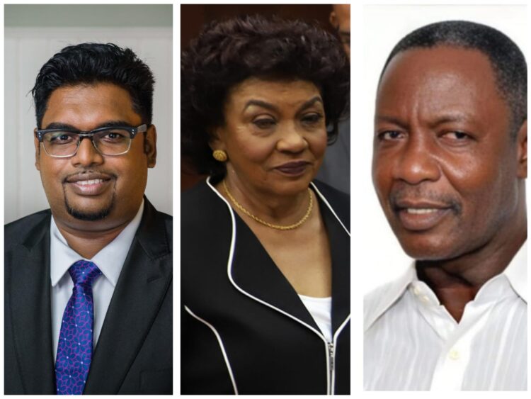 L-R President Irfaan Ali, GECOM Commissioner ret'd Justice Claudette Singh and GTUC General Secretary Lincoln Lewis