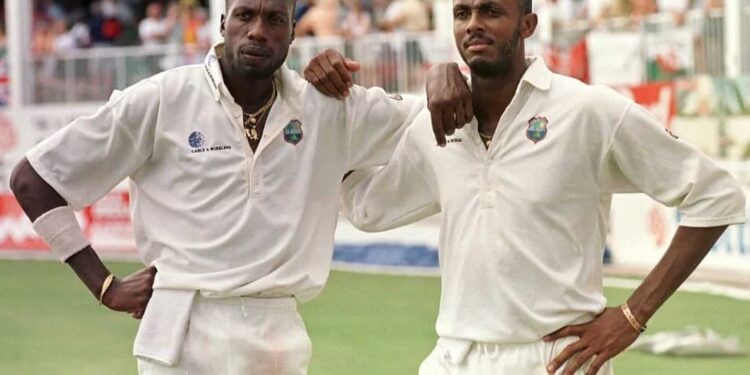 West Indies strike bowlers (left) Curtly Ambrose and Courtney Walsh (right) (Photo by Ross Setford/EMPICS )