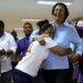 Newly elected President of Suriname Jennifer Geerlings-Simons surrounded by supporters