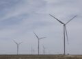 This photo taken on April 3, 2023 shows some wind turbine generators of the 100-MW Zhanatas wind farm in Zhanatas, Kazakhstan. It is one of the first batch of key energy projects under the China-Kazakhstan production capacity cooperation framework. (Photo by Kalizhan Ospanov/Xinhua)