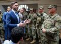 US Vice President JD Vance speaks with members of the National Guard at Union Station in Washington, DC, USA, on August 20. - AP PHOTO