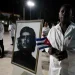 An image of late revolutionary hero Ernesto ‘Che’ Guevara is displayed during a farewell ceremony of Cuban doctors heading to Turkiye to assist in earthquake relief, in Havana, Cuba, in February 2023 [Alexandre Meneghini/Reuters]