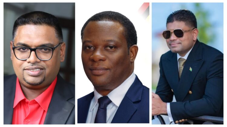 L-R President Irfaan Ali, Foreign Affairs Minister Hugh Todd, WIN Presidential Candidate Azruddin Mohamed