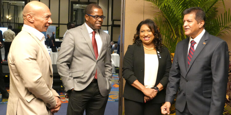 (L-R) Mr. Ian Ho-A-Shu, Senior Health Specialist, IDB;  Mr Julian Belgrave, IDB Country Representative for Trinidad & Tobago; Dr. Lisa Indar, Executive Director, CARPHA and Dr. the Honourable Lackram Bodoe, Minister of Health of Trinidad and Tobago following the Opening Ceremony of the Workshop.