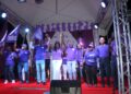 Forward Guyana Movement leaders on stage. Final Rally at Burnham Court August 30, 2025