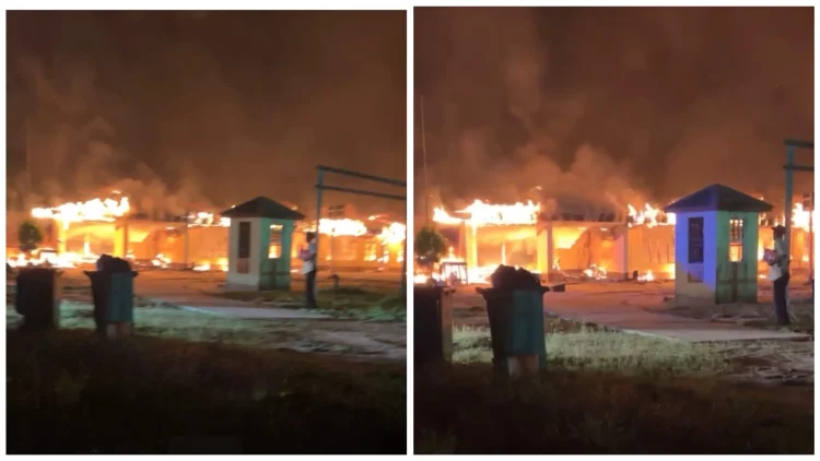 Kwakwani Secondary School destroyed by fire, August 24, 2025 (HGPTV photo)