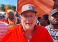 PNP President Mark Golding on his way to the nomination centre on Monday to confirm his candidacy.