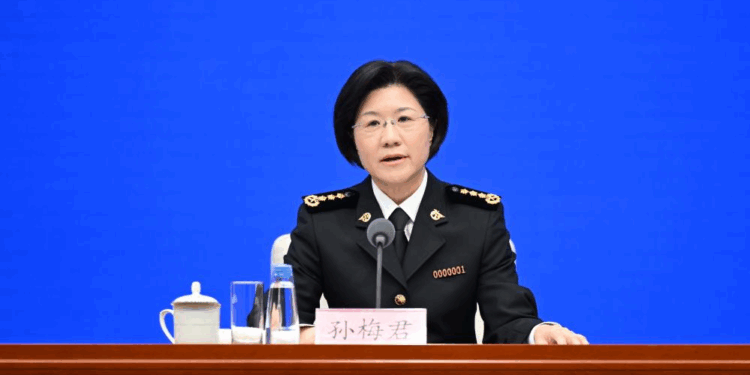 Sun Meijun, head of the General Administration of Customs, speaks at a press conference held by the State Council Information Office (SCIO) on China Customs' achievements in safeguarding borders and promoting high-quality development in the 14th Five-Year Plan period (2021-2025) in Beijing, capital of China, Aug. 25, 2025. (Xinhua/Chen Yehua)