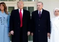 Melania Trump (left) and Ermine Erdogan (right) met in 2019, when their husbands held talks at the White House