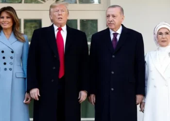 Melania Trump (left) and Ermine Erdogan (right) met in 2019, when their husbands held talks at the White House