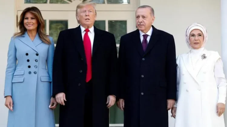 Melania Trump (left) and Ermine Erdogan (right) met in 2019, when their husbands held talks at the White House