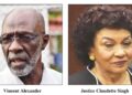 L-R Opposition-nominated GECOM Commissioner Vincent Alexander and GECOM Chairperson ret'd Justice Claudette Singh