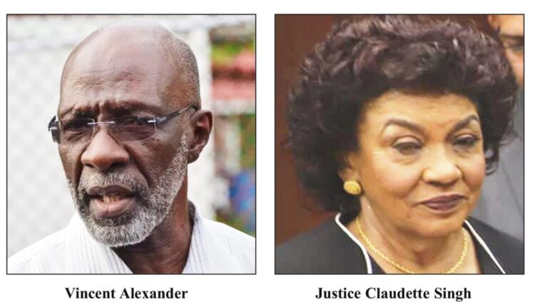 L-R Opposition-nominated GECOM Commissioner Vincent Alexander and GECOM Chairperson ret'd Justice Claudette Singh