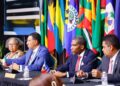 Dr Carla Barnett, CARICOM Secretary-General; Prime Minister of Jamaica Dr Andrew Holness, Chair, CARICOM ; Dr Terrance Michael Drew, Prime Minister, Saint Kitts and Nevis; H.E.Laurent Saint-Cyr, President-Counsellor of the Transitional Presidential Council (TPC), Haiti .