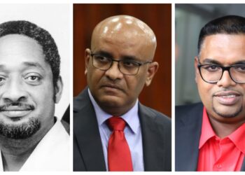L-R Presidents Forbes Burnham, Bharrat Jagdeo and Irfaan Ali