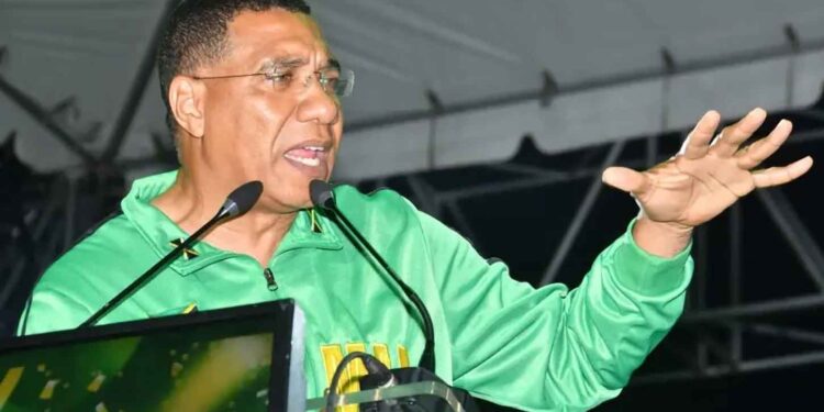 Prime Minister Dr Andrew Holness, leader of the Jamaica Labour Party at Half Way Tree on Sunday August 10, 2025.