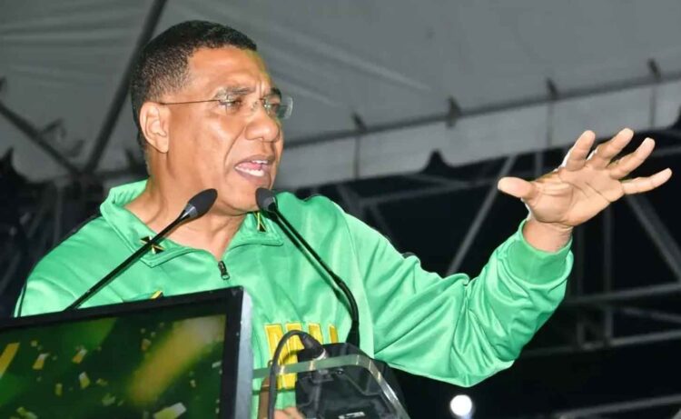 Prime Minister Dr Andrew Holness, leader of the Jamaica Labour Party at Half Way Tree on Sunday August 10, 2025.
