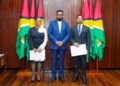 L-R Acting Chancellor Roxane George-Wiltshire S.C, President Irfaan Ali and Acting Chief Justice Navindra Singh