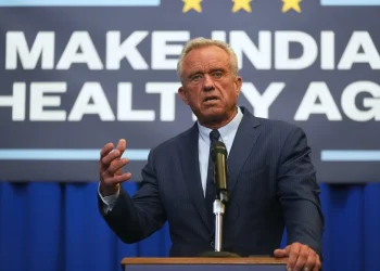 U.S. Health and Human Services Secretary Robert F. Kennedy, Jr speaks during a Make Indiana Healthy Again initiative event in Indianapolis, Tuesday, April 15, 2025. (AP Photo/Michael Conroy)